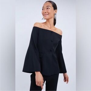 Tuckernuck Black Off the Shoulder Flare Sleeve Bria Blouse Faux Blazer